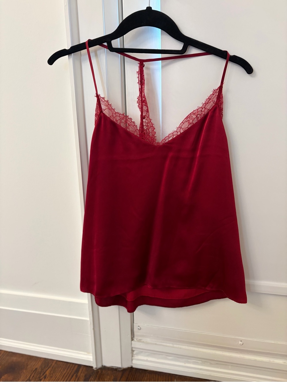Cami NYC Red Lace Trim Silk Cami